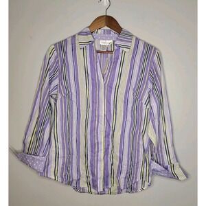 Coldwater Creek Top Womens Medium Colorful Striped Long Sleeve Button Up Blouse